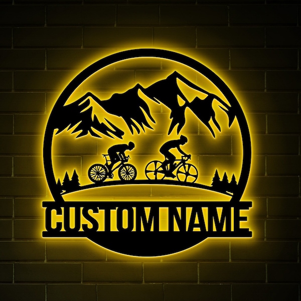 Metal Cycling Sign Led Light, Cycling Gifts Xmas Birthday Gift for Cyclist, Bike Shop Sign, Mountain Bike Gift Coach Gift Bicycle Lover Gift