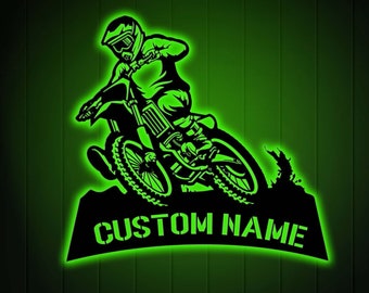 Custom Dirt Bike Metal Sign with Led Light, Motocross Gifts, Rider Name Sign, Motorcycle Biker Gift Home Decor, Gift for Son Daughter