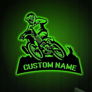 Custom Dirt Bike Metal Sign with Led Light, Motocross Gifts, Rider Name Sign, Motorcycle Biker Gift Home Decor, Gift for Son Daughter