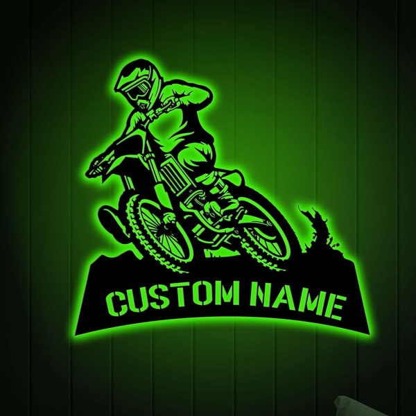 Custom Dirt Bike Metal Sign with Led Light, Motocross Gifts, Rider Name Sign, Motorcycle Biker Gift Home Decor, Gift for Son Daughter