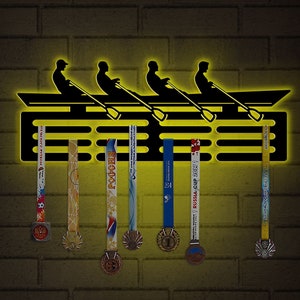 Rowing Medal Hanger with Led Light, Medal Holder Display Rack for Awards and Ribbons, Tiered Award Rack, Water Sports Rowing Team Gift