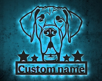 Custom Great Dane Metal Sign, LED Dog Name Light