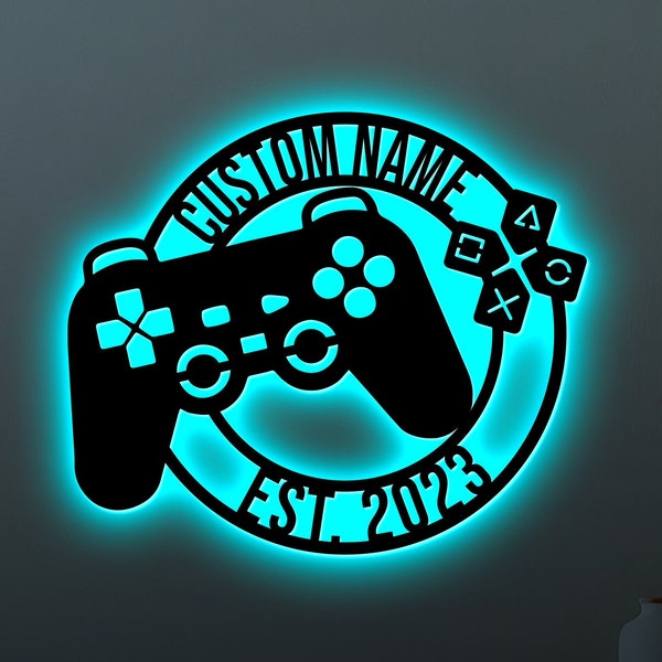 Custom Metal Gaming Sign with Led Light, Game Controller Metal Wall Art, Game Room Decor, Gamer Name Sign, Gaming Gift, Video Game Art