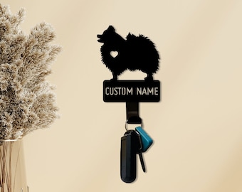 Pomeranian Key Holder, Stainless Steel Dog Leash Hanger, Wall Decor