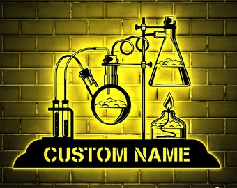 Custom Chemistry Teacher Metal Sign with Led Light, Science Teacher Sign, Chemist Name Sign, Science Home Decor, Chemistry Lover Laboratory