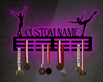 Custom Girl Figure Skater Medal Hanger with Led Light, Medal Holder Display Rack for Awards Ribbons, Tiered Award Rack, Sports Medal Hanger
