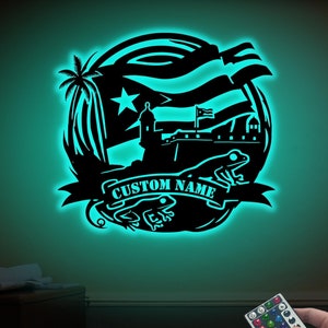 Personalized Puerto Rico Metal Sign with Led Lights, Puerto Rico Flag Wall Art, Puerto Rico Lover Gift, Puerto Rico Decor, Housewarming Gift