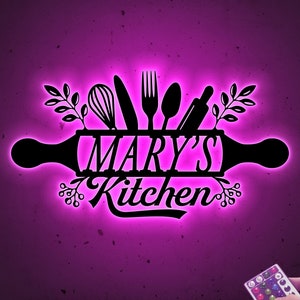 Custom Metal Sign for Kitchen Led Light, Kitchen Name Sign, Gift for Mom Grandma, Kitchen Wall Decor, Mothers Day Gift, Chef Sign, Tools