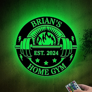 Custom Metal Home Gym Sign Led Light, Gym Wall Art, Home Gym Decor, Fitness Home Decor, Powerlifting Sign, Weightlifting Sign, Sports Gift