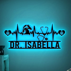 Veterinarian Custom Metal Wall Art with Led Lights, Veterinary Gift, Personalized Vet Gift, Graduation Gift for Vet, Vet Doctor Gift