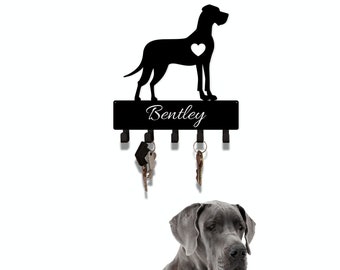 Custom Great Dane Metal Key Holder, Dog Leash Hanger, Wall Decor