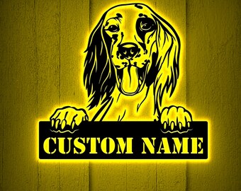Custom English Setter Dog Metal Sign with LED Lights, Personalized Pet Decor