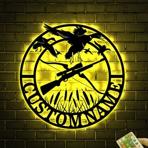 Custom Metal Duck Hunting Sign with Led Light, Duck Hunter Sign, Duck Hunter Gift, Father&#39;s Day Gift, Hunting Gift for Dad Wall Decor
