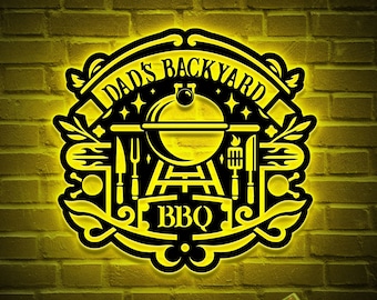 Personalized LED BBQ Sign, Custom Metal Backyard Decor