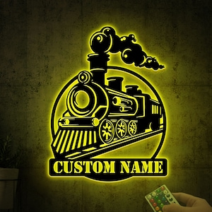 Custom Steam Engine Train Locomotive Metal Sign with Led Light, Train Sign Wall Decor, Railroad Sign, Railway Sign, Train Driver Name Sign