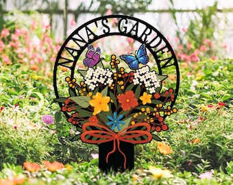 Custom Metal Garden Stake, Personalized Flower Garden Art