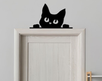 Black Cat Door Topper, Stainless Steel Metal Sign