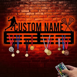 Custom Name Lacrosse Medal Hanger with Led Light, Medal Holder Display Rack for Awards and Ribbons, Tiered Award Rack, Sports Medal Hanger