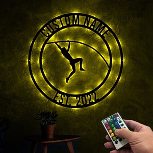 Personalized Male Pole Vaulter Metal Wall Art With Led Lights, Pole Vaulter Christmas Sign, Pole Vaulter Gift, Living Room Decor