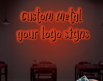 Custom Metal Restaurant Logo Sign with LED Light, Personalized Wall Decor