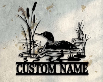 Personalized Loon Metal Lake Sign with LED Lights, Cabin Decor