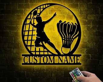 Custom Badminton Player LED Sign, Stainless Steel, Sports Decor