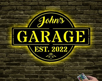 Personalized Garage Sign With Lights, Garage Wall Decor, Papa's Garage, Custom Garage Sign, Gift for Dad, Father's Day Gift, From Children