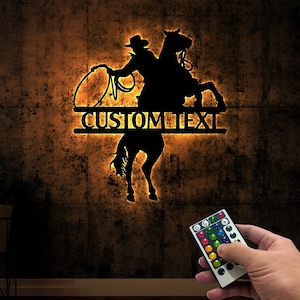 Personalized Cowboy With Horse Metal Wall Art With Led Lights, Western Metal Sign, Country Living Sign, Horse Lover Gift, Cowboy Lover Gift