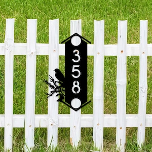 Personalized House Number Bird Sign, Vertical Metal Address Sign, Address Number Plaque, Fence Decor, Front Door Decor, Number Wall Decor