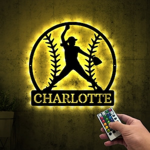 Personalized Softball Pitcher Metal Wall Art With Led Lights, Pitcher Girl Sign, Birthday Gift Dorm Decoration Gift For Daughter Sport Lover