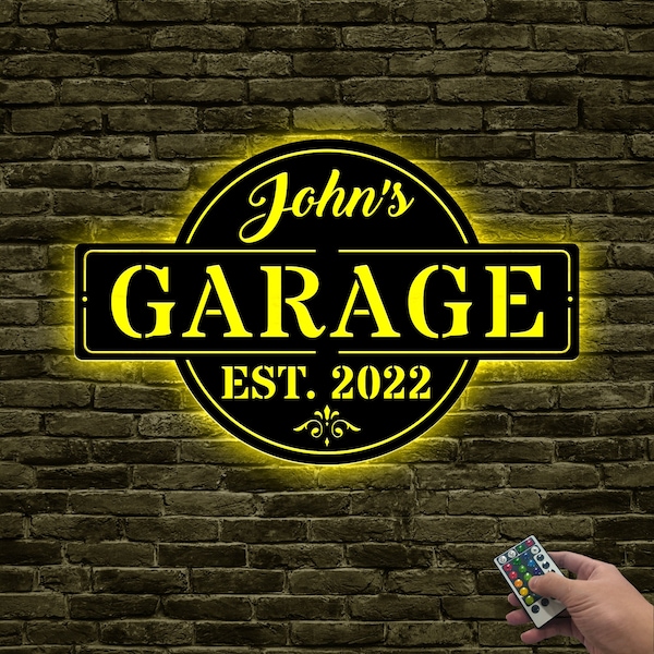 Personalized Garage Sign With Lights, Garage Wall Decor, Papa's Garage, Custom Garage Sign, Gift for Dad, Father's Day Gift, From Children