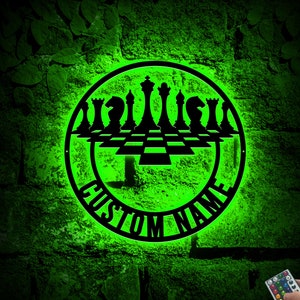 Custom Chess Metal Wall Art with Led Light, Chess Game Sign, Game Room Decor, Chess Club, Chess Home Decor, Chess Player Chess Lover Gift