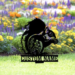 Custom Floral Squirrel Metal Garden Stake, Squirrel Sign With Stake, Metal Yard Art, Squirrel Lover Gift, Squirrel Outdoor Decor, Pet Loss