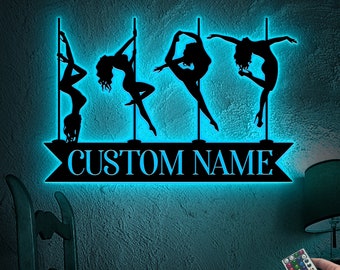 Custom Pole Dancer Metal LED Sign, Personalized Wall Art