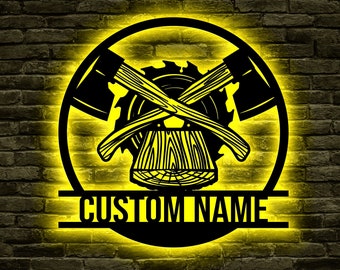Custom Carpenter Metal LED Sign, Woodworker Gift