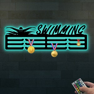 Award Rack Medal Display With Led Lights, Rack Celebrate Swimming Medal Display, Swimming Achievement Medal Display Hanger, Gift for swimmer