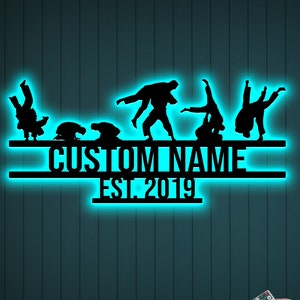 Custom Brazilian Jiu Jitsu Metal Wall Art with Led Light, Martial Arts Sign, Dojo Decor, Brazilian Jiu Jitsu Gift, Jiu Jitsu Name Sign