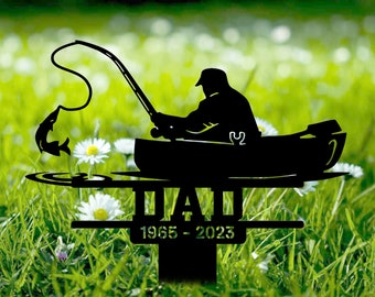 Personalized Fishing Memorial Stake Metal, Father&#39;s Day Outdoor Garden Decor, Fisherman Memorial Gift, Fishing Dad Sympathy, Grave Marker