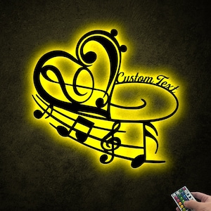 Custom Music Notes and Heart Metal Wall Art Led Light, Personalized Gift for Musician, Music Teacher Gift, Music Room Decor Music Lover Gift