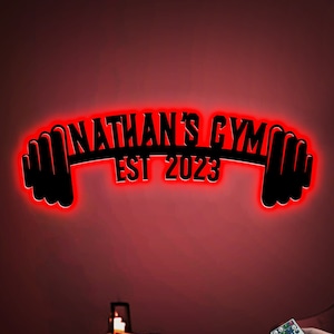 Custom Gym Metal Sign with Led Lights, Powerlifting Metal Wall Art, Personalized Home Gym Sign, Fitness Decor, Gift for Dad Husband