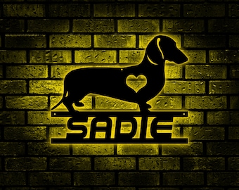 Monograma personalizado de perro salchicha, letrero LED para perro, decoración del hogar