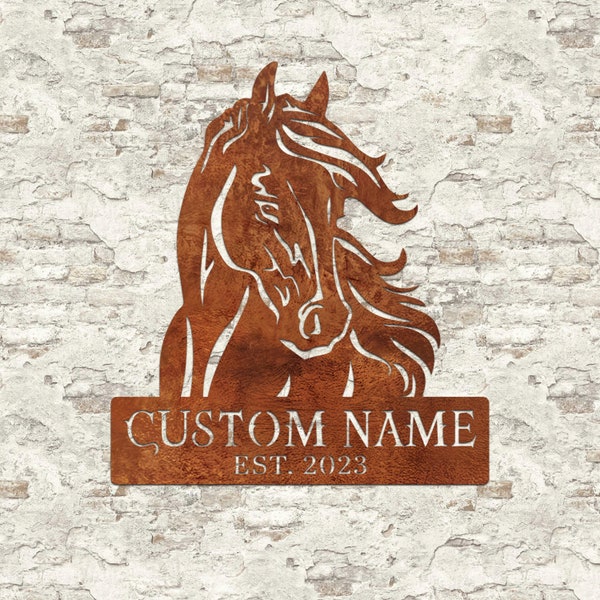 Personalized Horse Rusty Metal Wall Decor, Farmhouse Decor, Horse Farm Sign, Equestrian Gift, Metal Horse Sign, Vintage Outdoor Decor