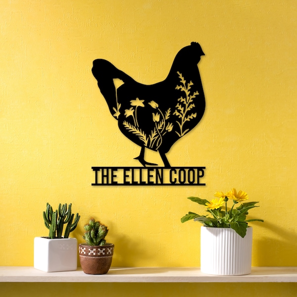 Personalized Floral Chicken Sign, LED Hen House Decor