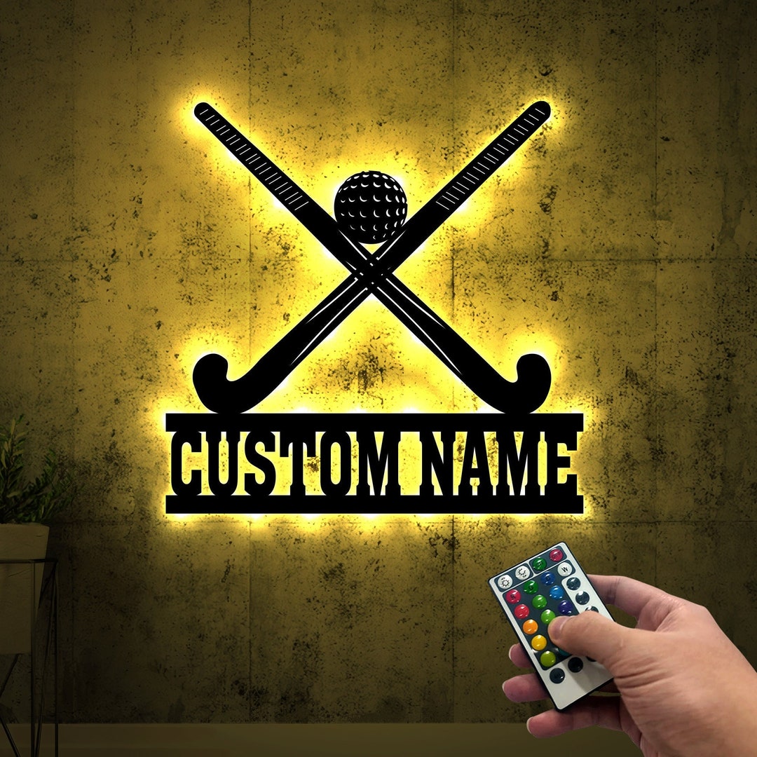 Personalized Field Hockey Sticks Sign With Led Lights Kids Room Decor 