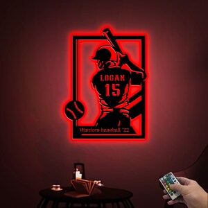 Custom Metal Baseball Sign With Led Light, Baseball Wall Decor ...
