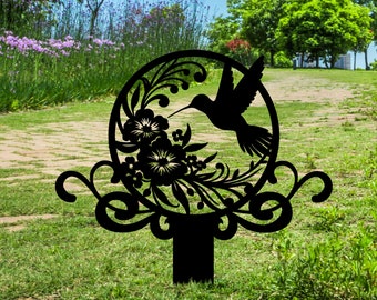 Metal Hummingbird Garden Stake, Flower Garden Sign, Yard Decor