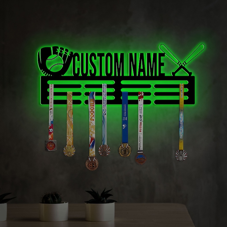 Custom Name Baseball Medal Hanger With Led Light Medal Holder Etsy