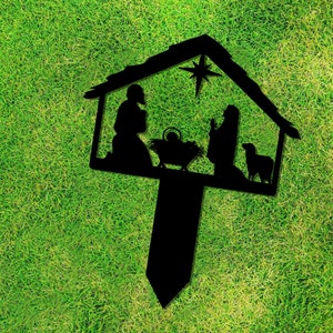 Nativity Scene Shadow Caster Metal Stake, Christmas Outdoor Decor, Garden Stake, Christmas Shadow Caster, Metal Yard Art, Nativity Spotlight image 2