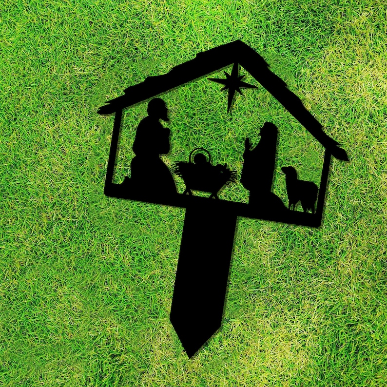 Nativity Scene Shadow Caster Metal Stake, Christmas Outdoor Decor, Garden Stake, Christmas Shadow Caster, Metal Yard Art, Nativity Spotlight image 2