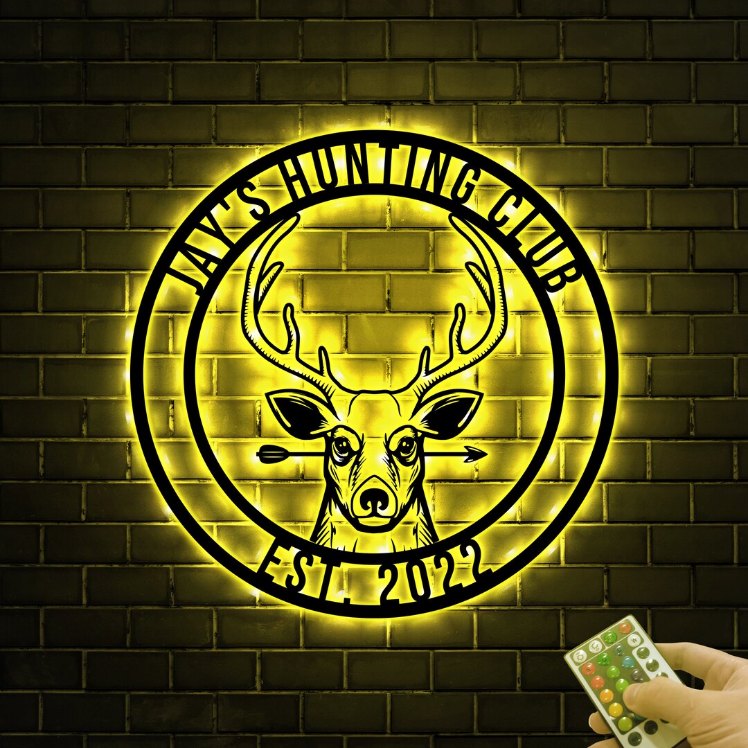 Personalized Deer Metal Wall Art With Led Lights, Deer Hunting Club